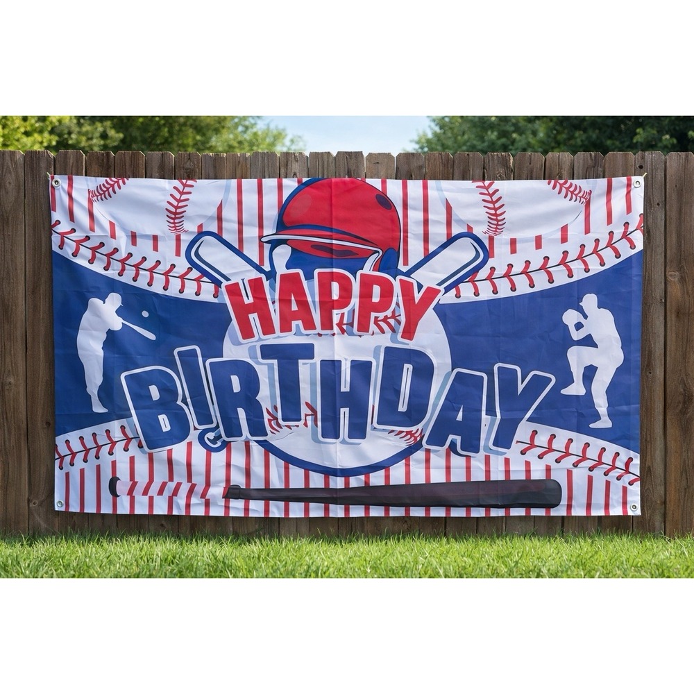 Baseball Happy Birthday Banner 3.5' x 6' Party Decoration Red White Blue